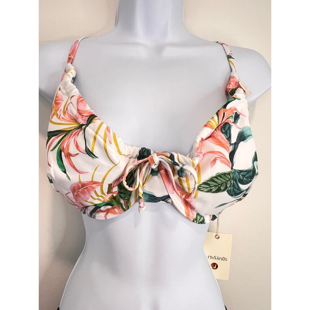 ArteSands April Spritz White Degas Bikini Top Sz 12 Floral Botanical Swim  D/DD